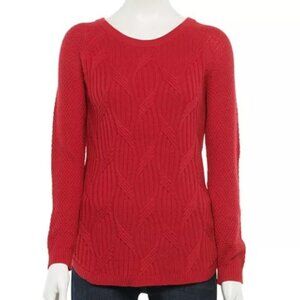Sonoma Trellis Raglan Sleeve Red Sweater Sz M